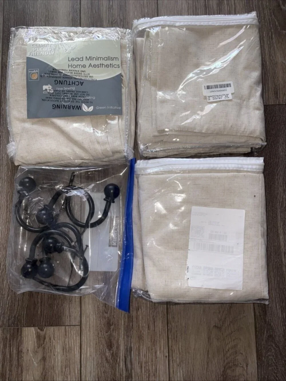 6 Curtain Panels-Unbranded Eco Friendly Crème & Brown Tweed 84” x 38” w/hardware